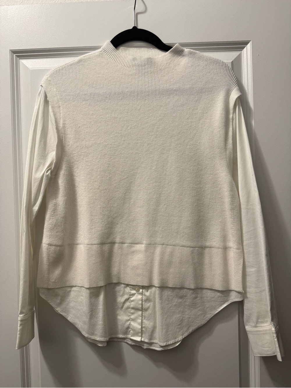 Ann Taylor Cream Ribbed Knit “Twofer” top